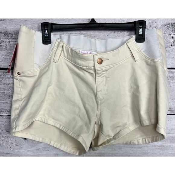 NWT Isabel Maternity by Ingrid Midi Cream Denim Shorts - Size 10 - Picture 1 of 2